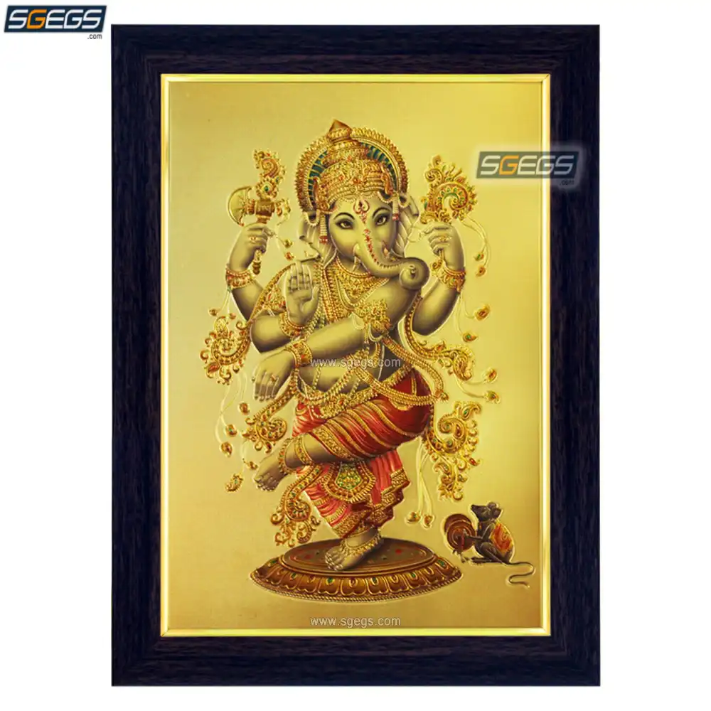 Dancing God Ganesha Photo Frame, Gold Plated Foil Embossed Picture ...